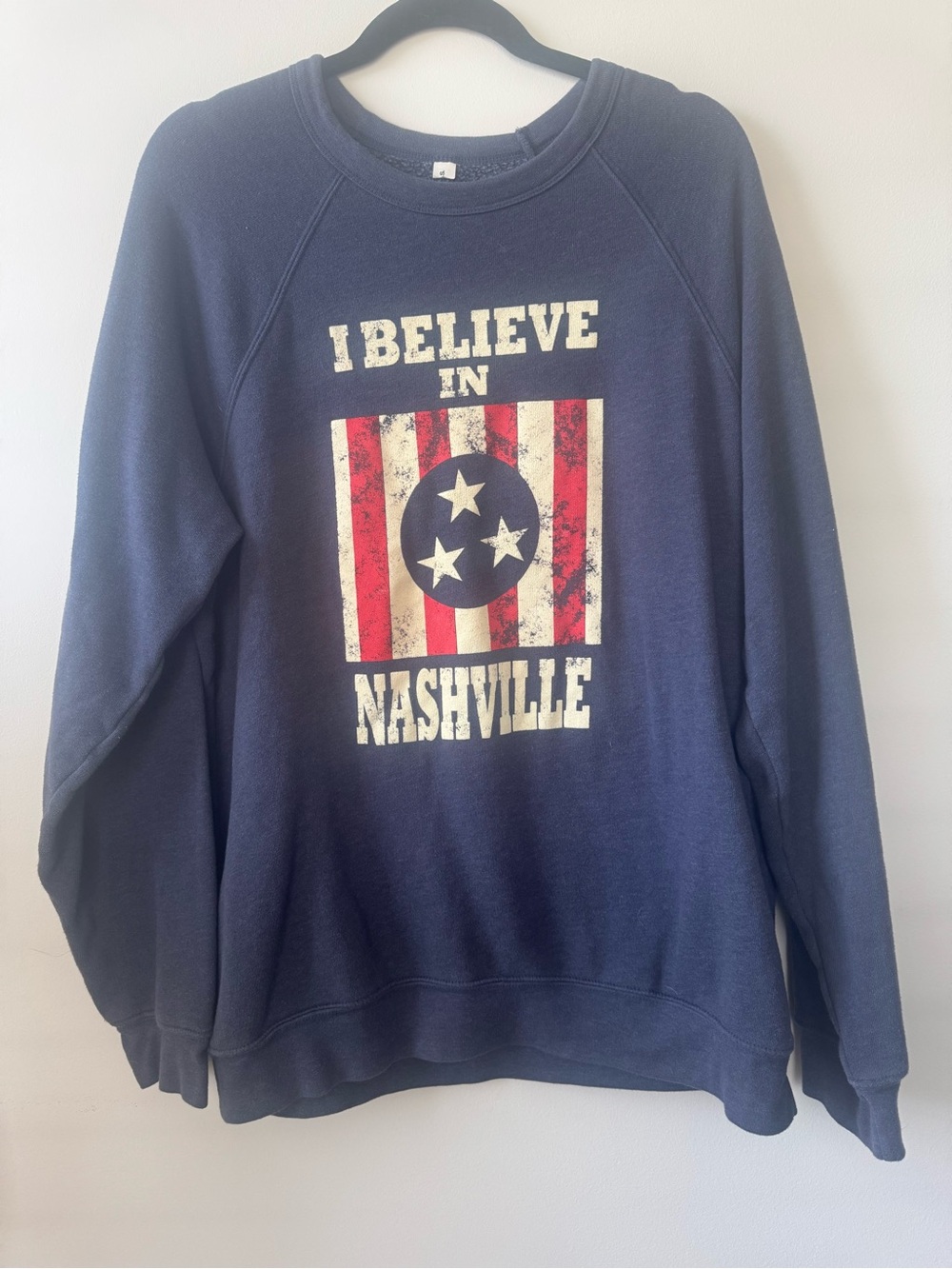 I Believe in Nashville Graphic Crewneck Sweatshirt Navy Blue Tennessee Flag